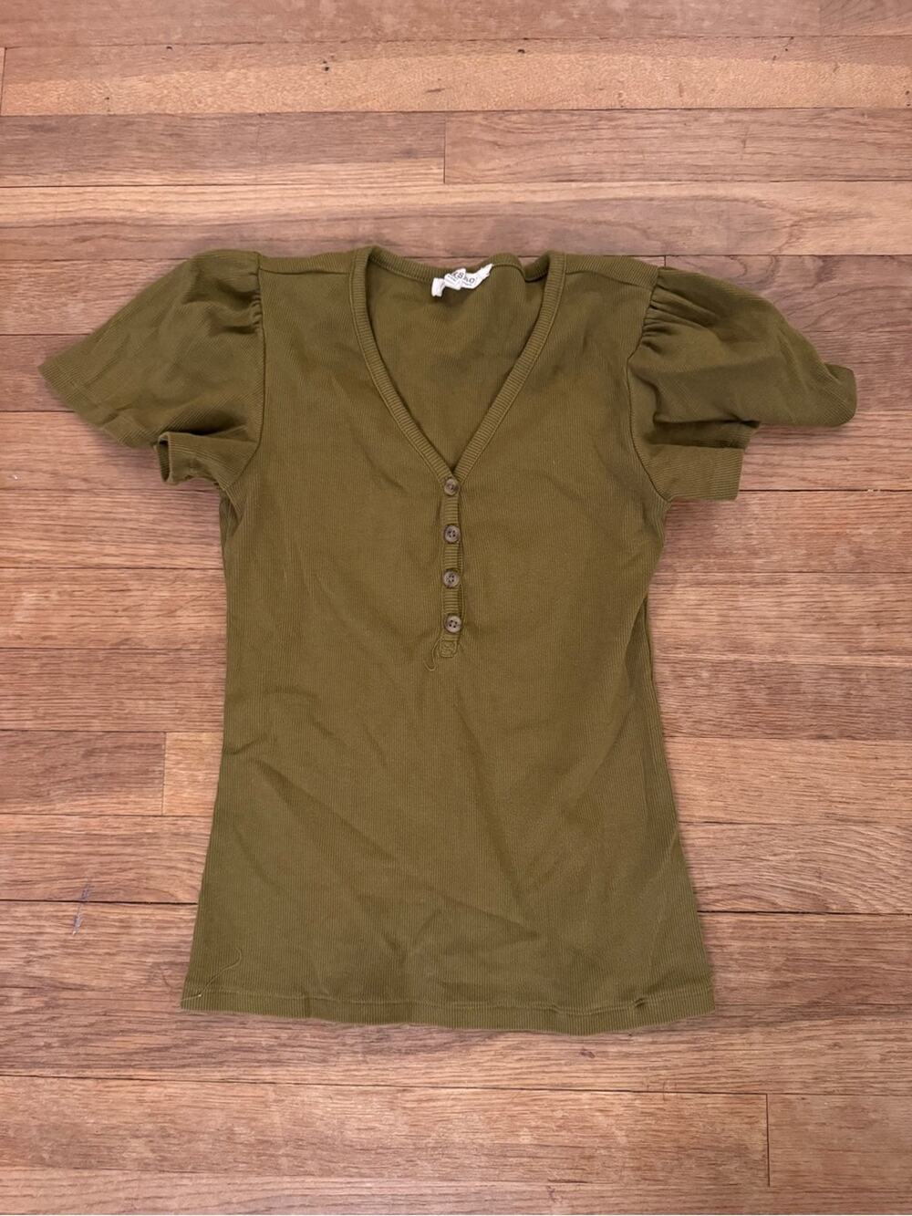 Workshop Republic Clothing Women's Olive Green Ribbed Henley Top - Size XS
b53